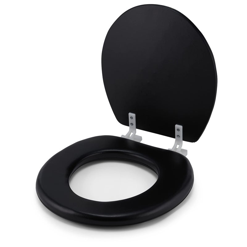 J&V Textiles Embroidered Soft Round Toilet Seat With Easy Clean & Change Hinge, Padded (Black) - Image 2